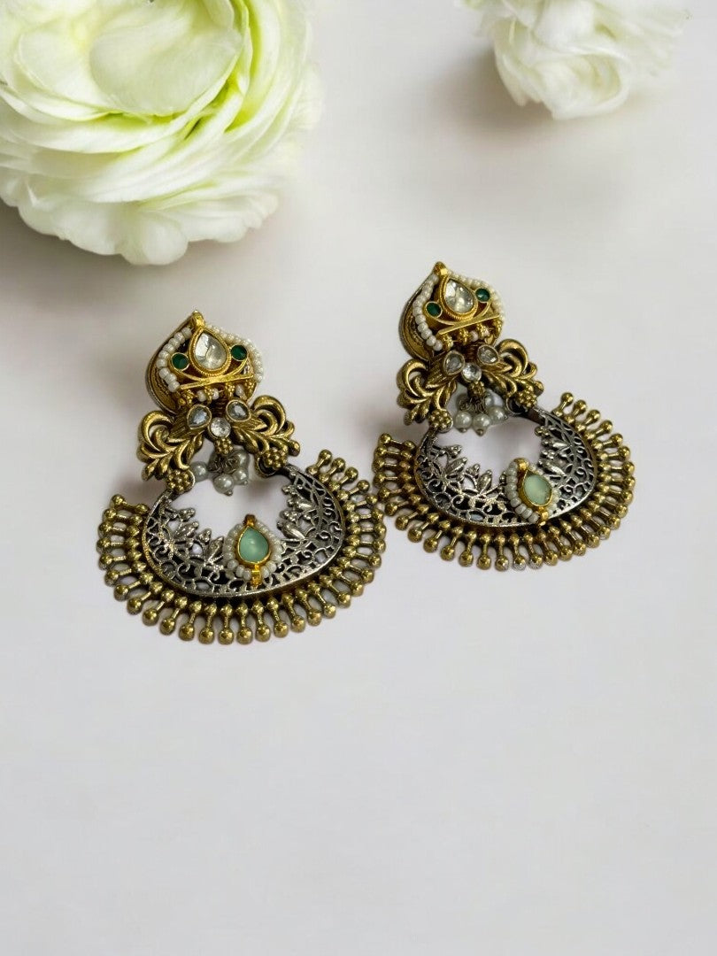 MULTI STONE PEARL AYAANA GERMAN SILVER EARRINGS