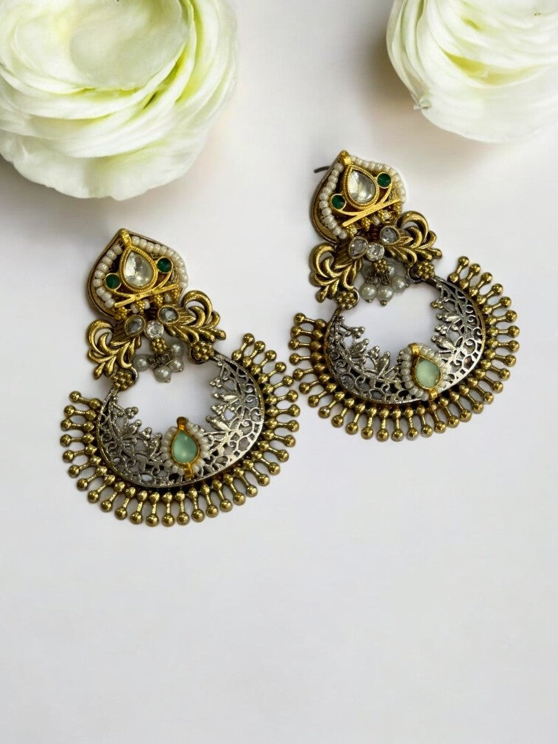 MULTI STONE PEARL AYAANA GERMAN SILVER EARRINGS