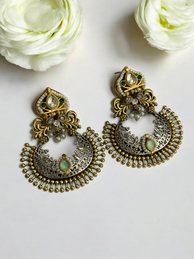 MULTI STONE PEARL AYAANA GERMAN SILVER EARRINGS