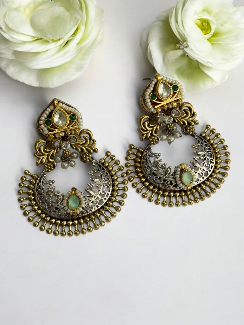 MULTI STONE PEARL AYAANA GERMAN SILVER EARRINGS