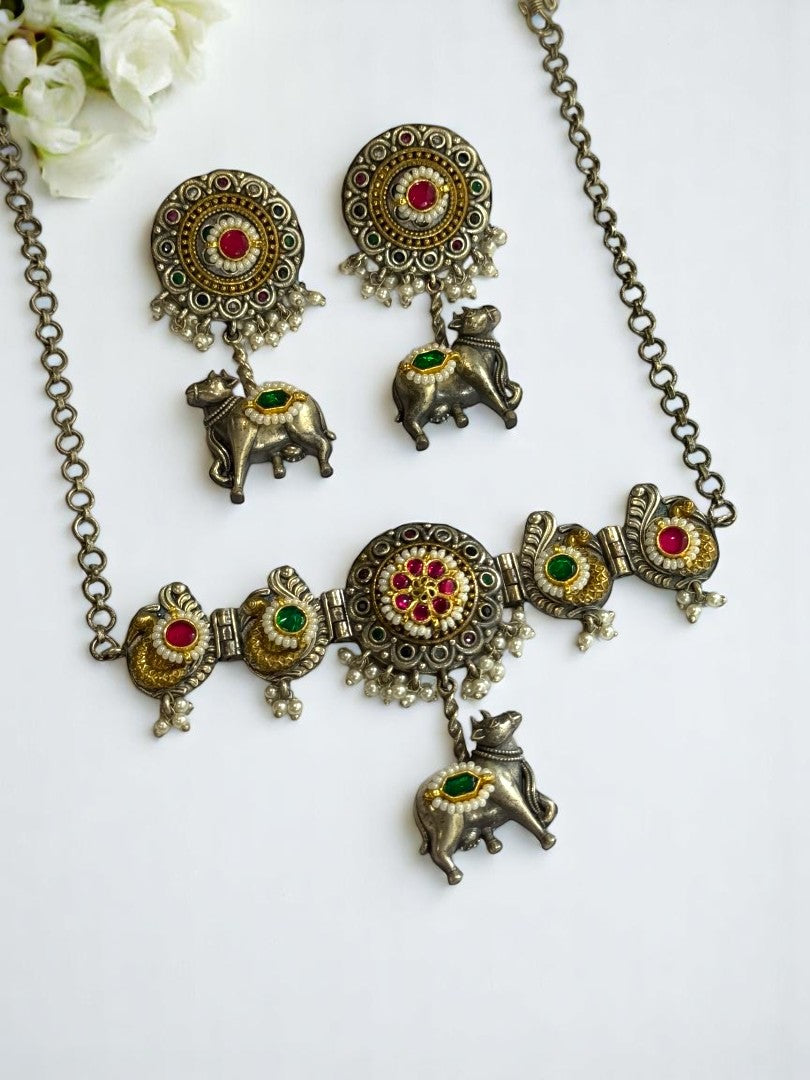 MULTI VAAROHI GERMAN SILVER JEWELLERY SET