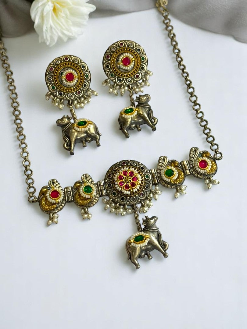 MULTI VAAROHI GERMAN SILVER JEWELLERY SET