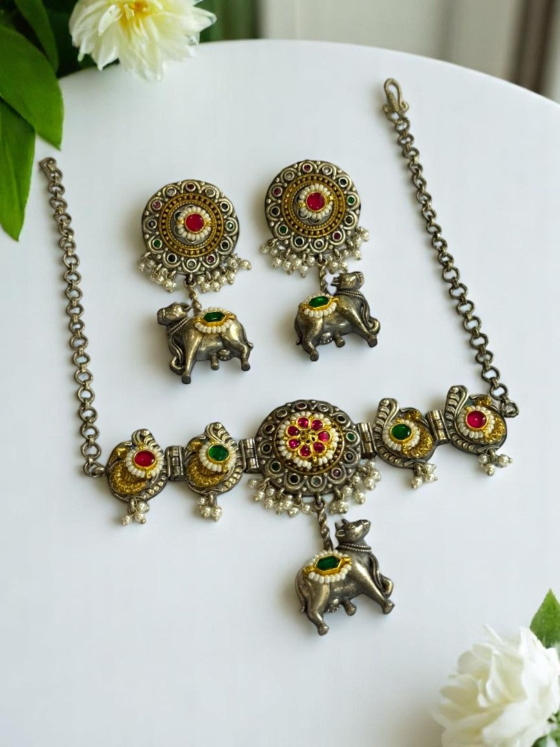 MULTI VAAROHI GERMAN SILVER JEWELLERY SET