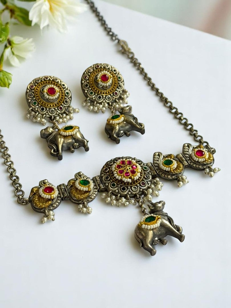 MULTI VAAROHI GERMAN SILVER JEWELLERY SET