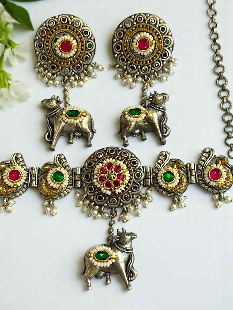 MULTI VAAROHI GERMAN SILVER JEWELLERY SET