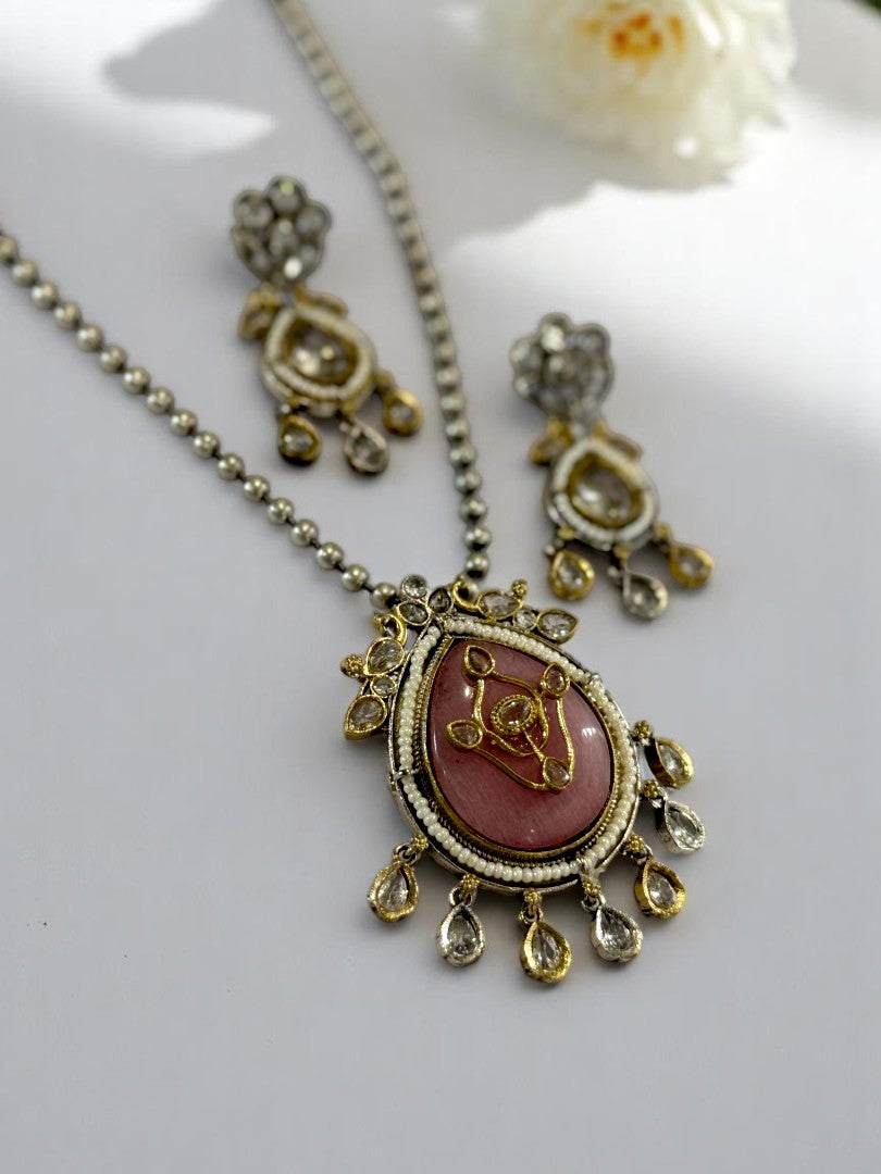 PINK HARINIE GERMAN SILVER JEWELLERY SET