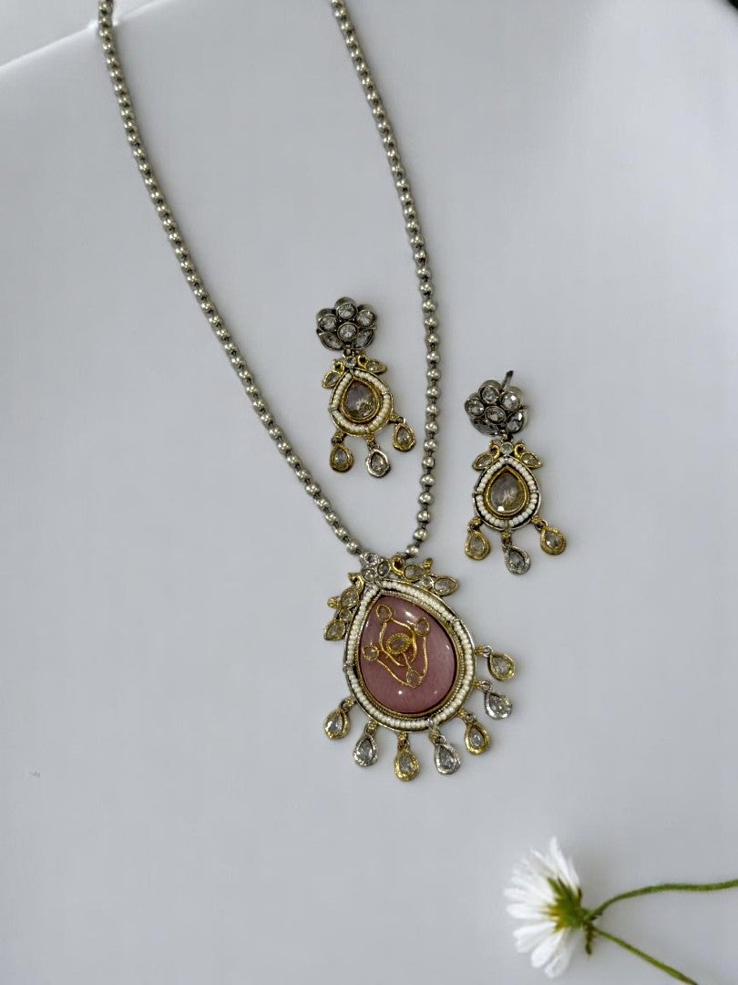 PINK HARINIE GERMAN SILVER JEWELLERY SET