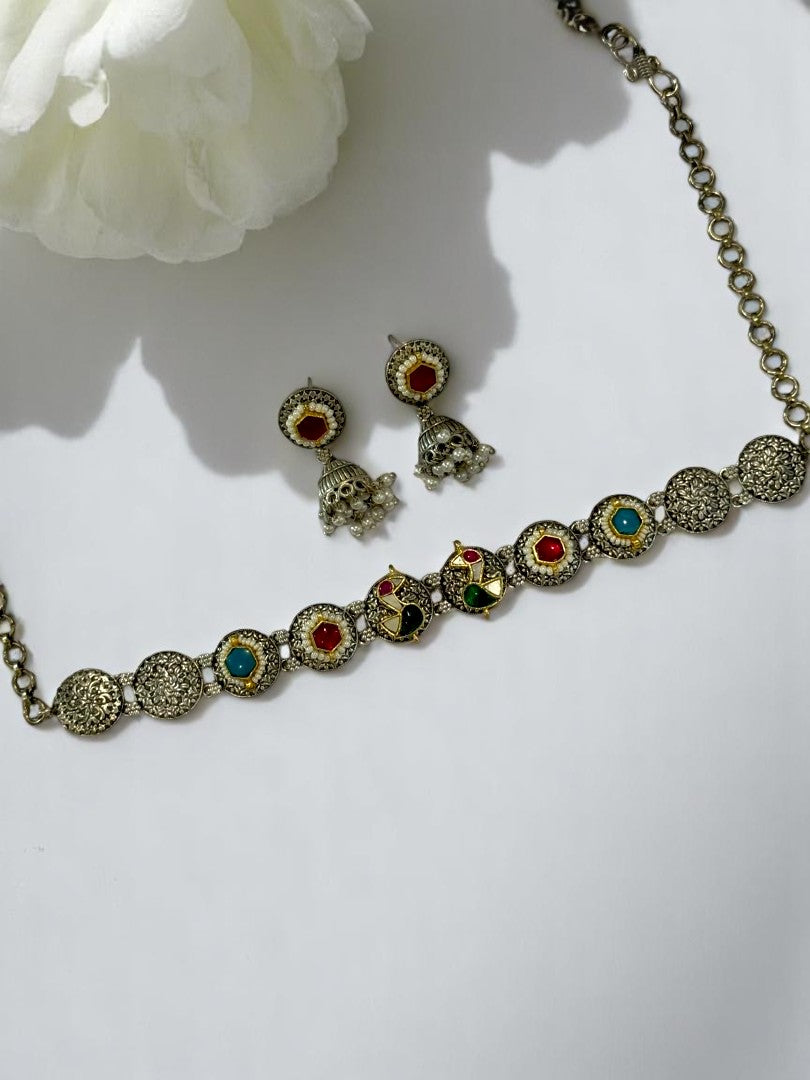RUBY HIYAA GERMAN SILVER JEWELLERY SET