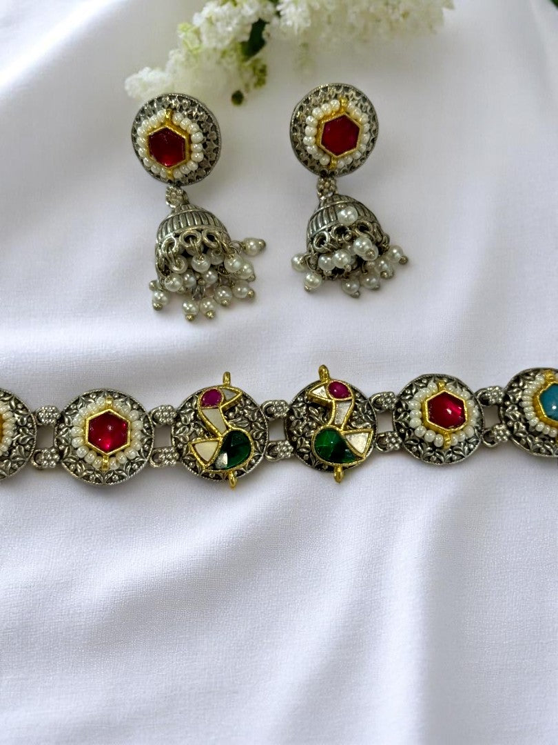 RUBY HIYAA GERMAN SILVER JEWELLERY SET