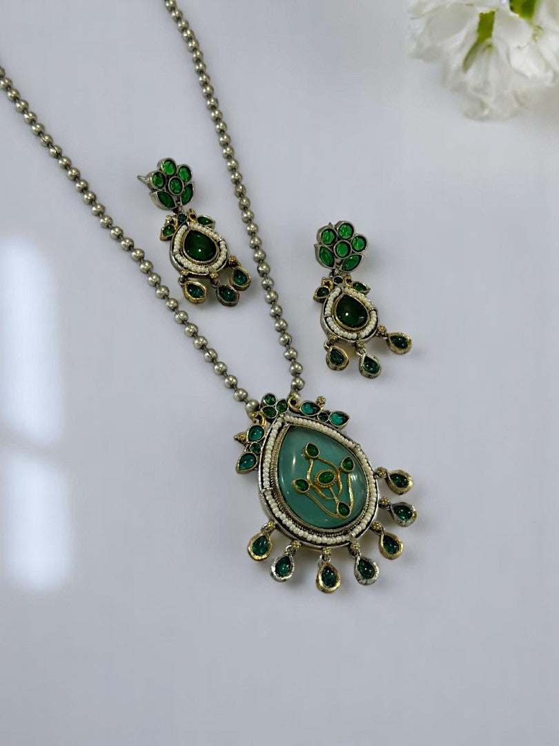 SEA GREEN HARINIE GERMAN SILVER JEWELLERY SET