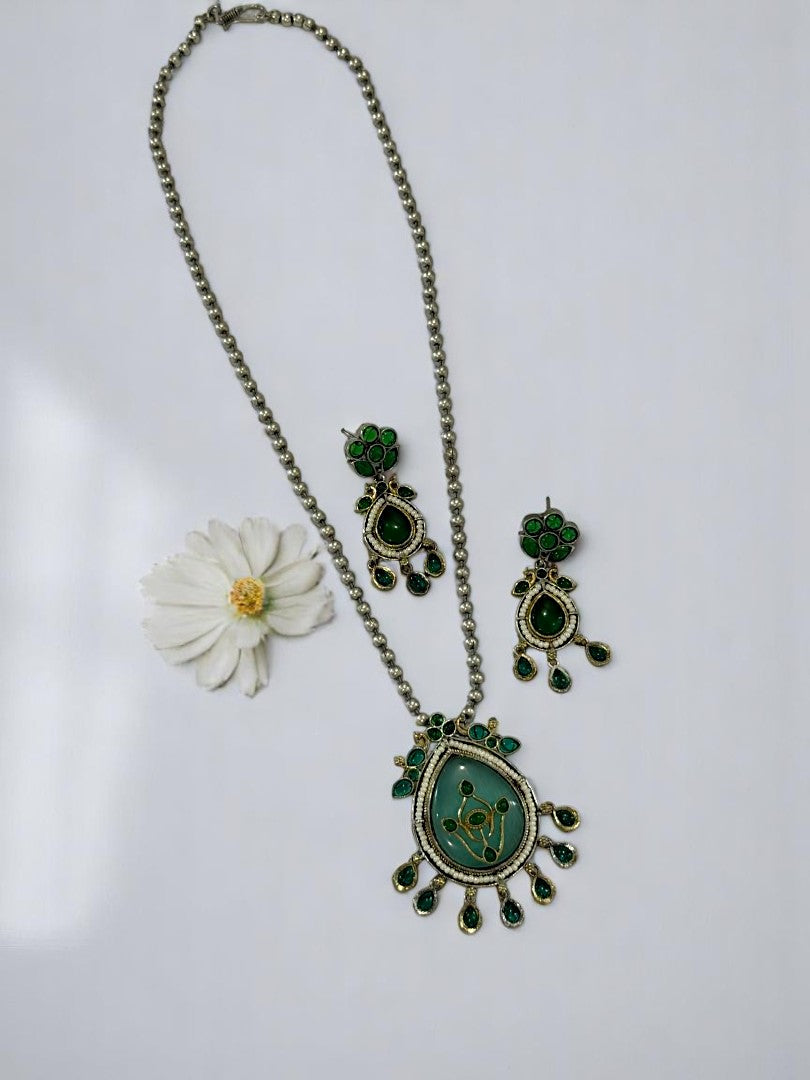 SEA GREEN HARINIE GERMAN SILVER JEWELLERY SET
