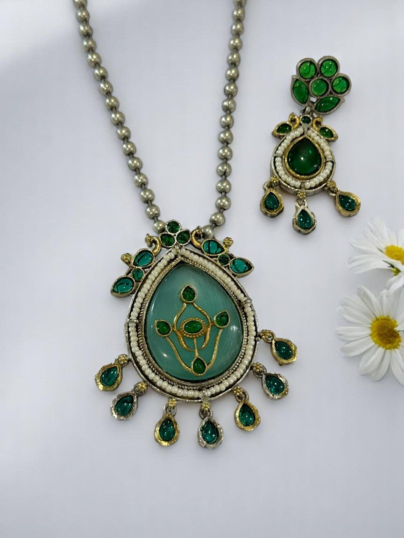 SEA GREEN HARINIE GERMAN SILVER JEWELLERY SET