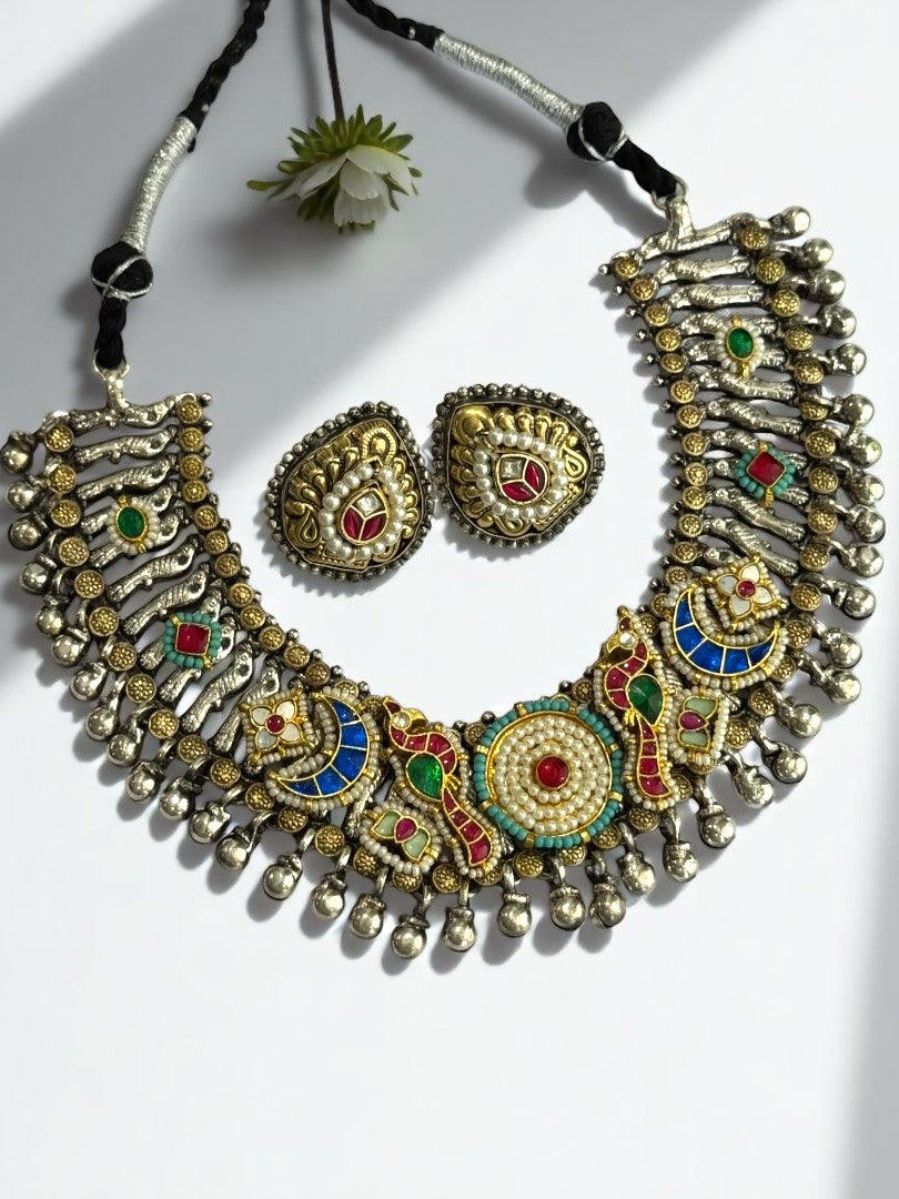MULTI MOTIF MISHKA GERMAN SILVER JEWELLERY SET