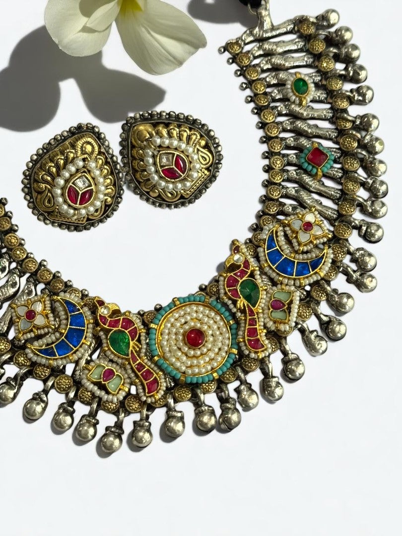 MULTI MOTIF MISHKA GERMAN SILVER JEWELLERY SET