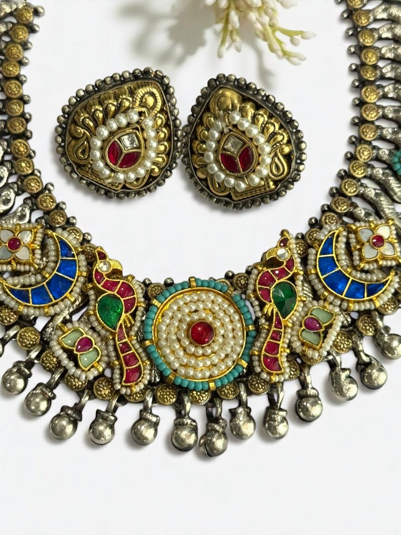 MULTI MOTIF MISHKA GERMAN SILVER JEWELLERY SET