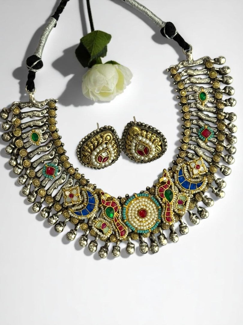 MULTI MOTIF MISHKA GERMAN SILVER JEWELLERY SET