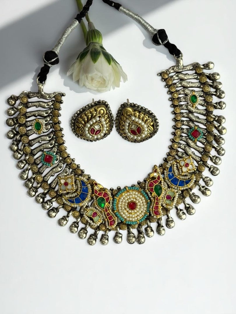 MULTI MOTIF MISHKA GERMAN SILVER JEWELLERY SET