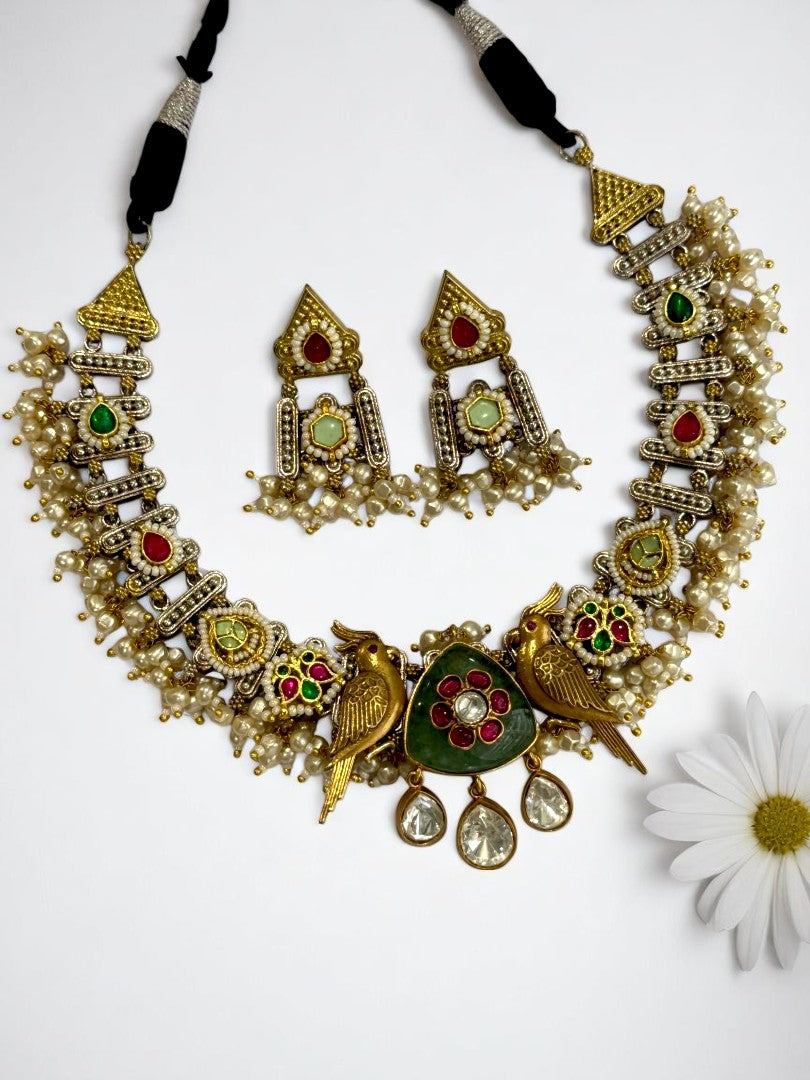 GREEN NAVYA GERMAN SILVER JEWELLERY SET