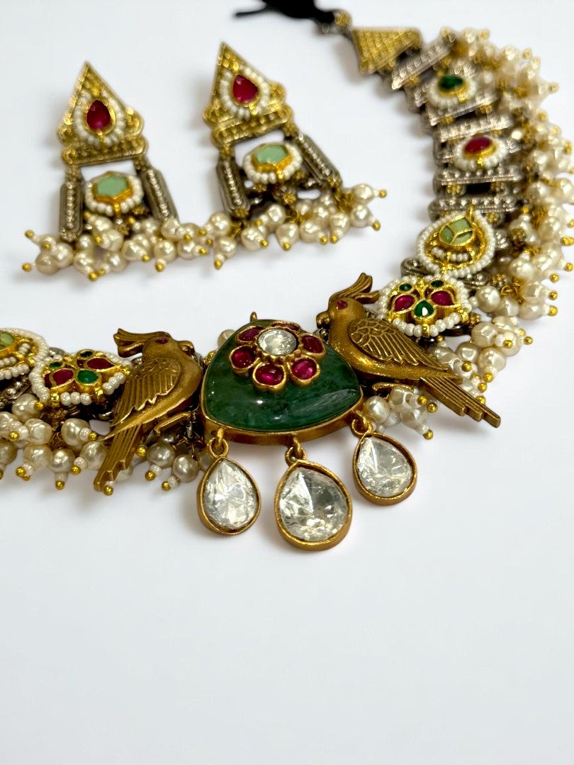 GREEN NAVYA GERMAN SILVER JEWELLERY SET