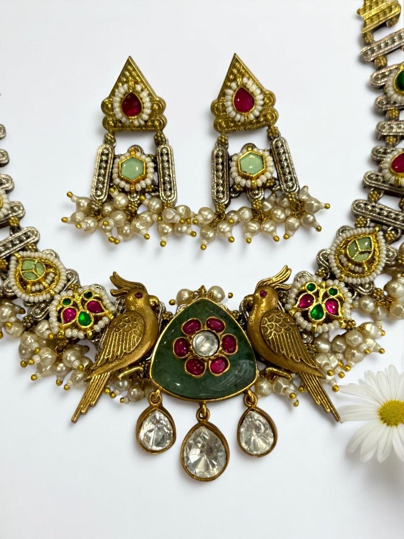 GREEN NAVYA GERMAN SILVER JEWELLERY SET