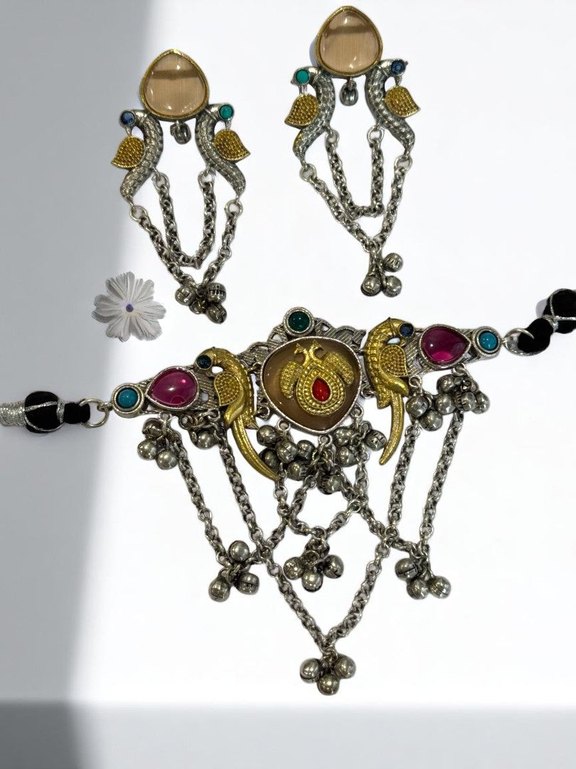 YELLOW SHANI GERMAN SILVER JEWELLERY SET