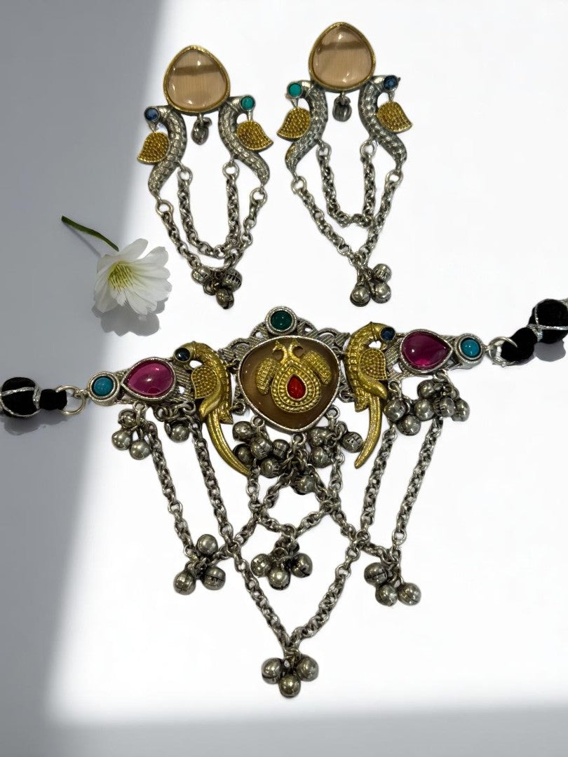 YELLOW SHANI GERMAN SILVER JEWELLERY SET