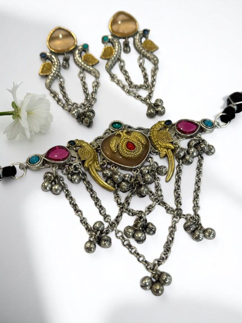 YELLOW SHANI GERMAN SILVER JEWELLERY SET