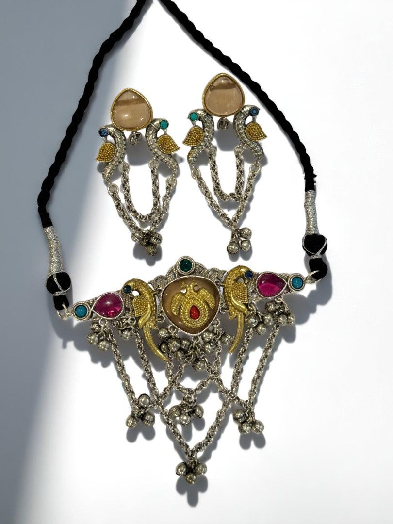 YELLOW SHANI GERMAN SILVER JEWELLERY SET
