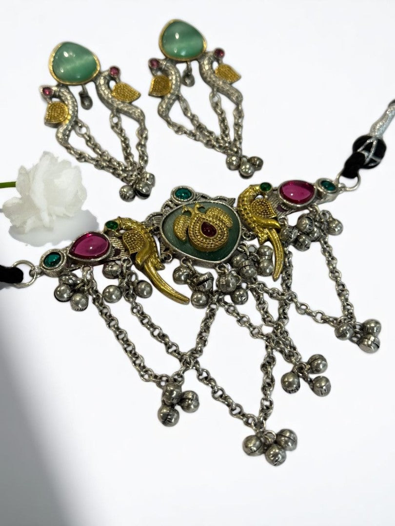 SEA GREEN SHANI GERMAN SILVER JEWELLERY SET