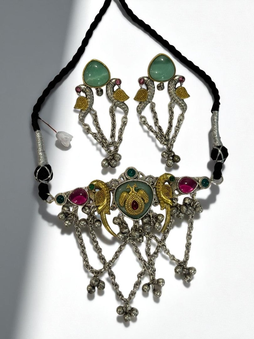SEA GREEN SHANI GERMAN SILVER JEWELLERY SET