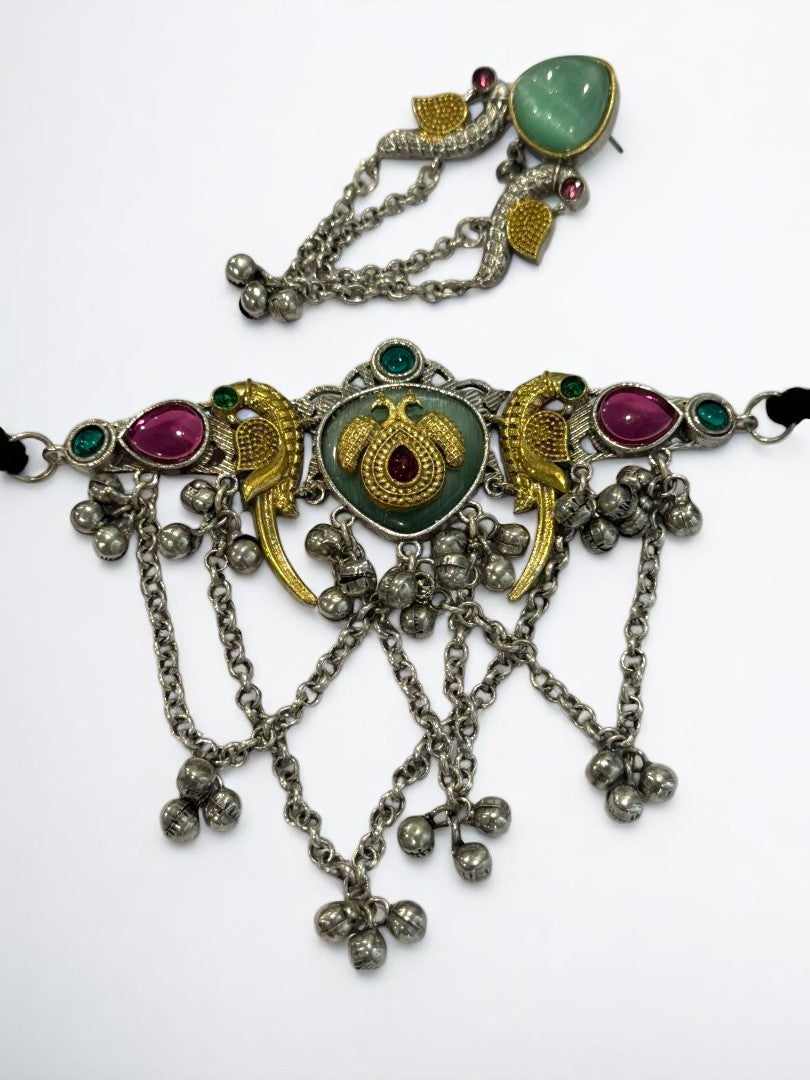 SEA GREEN SHANI GERMAN SILVER JEWELLERY SET