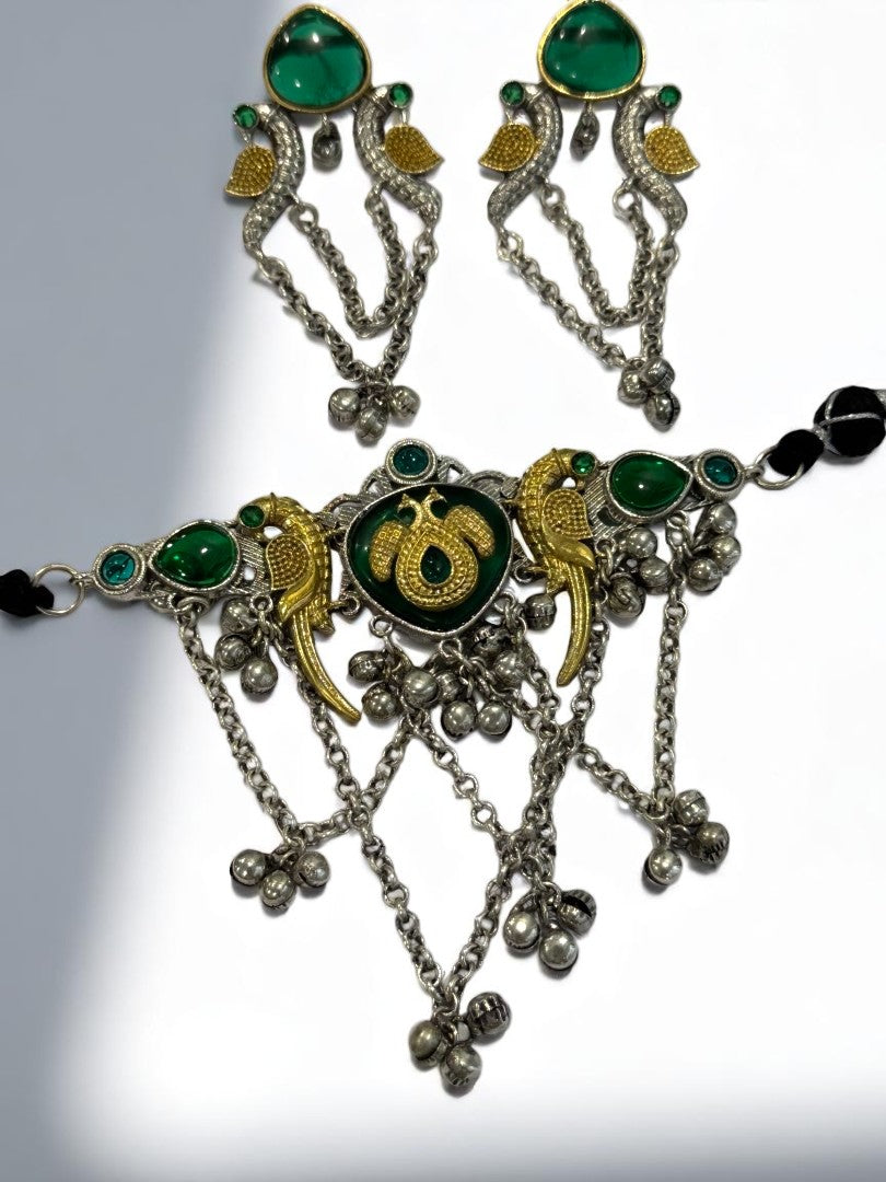 GREEN SHANI GERMAN SILVER JEWELLERY SET