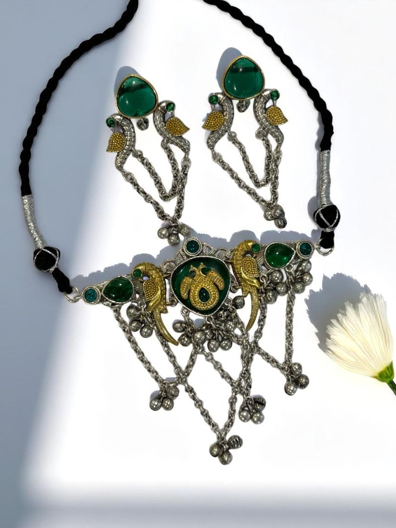 GREEN SHANI GERMAN SILVER JEWELLERY SET