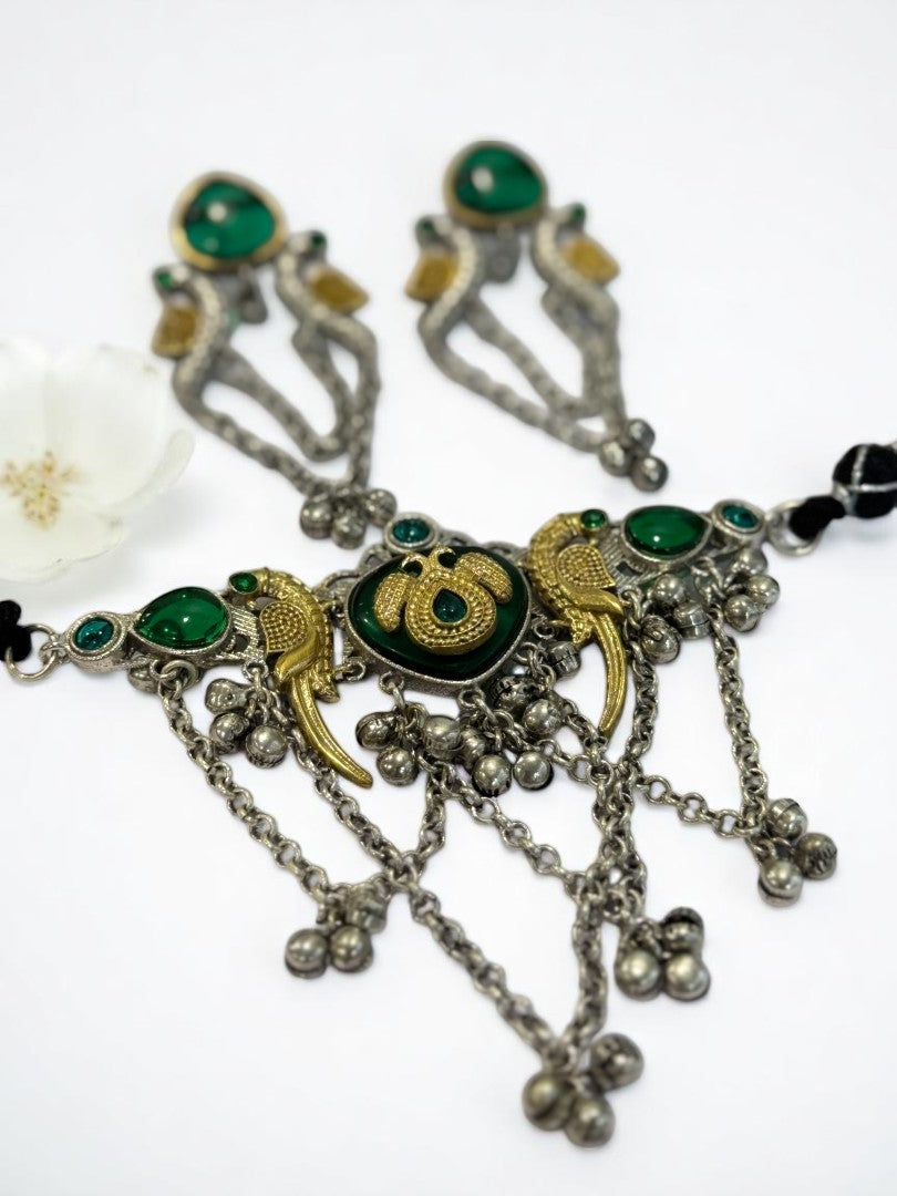 GREEN SHANI GERMAN SILVER JEWELLERY SET