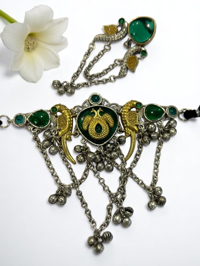 GREEN SHANI GERMAN SILVER JEWELLERY SET
