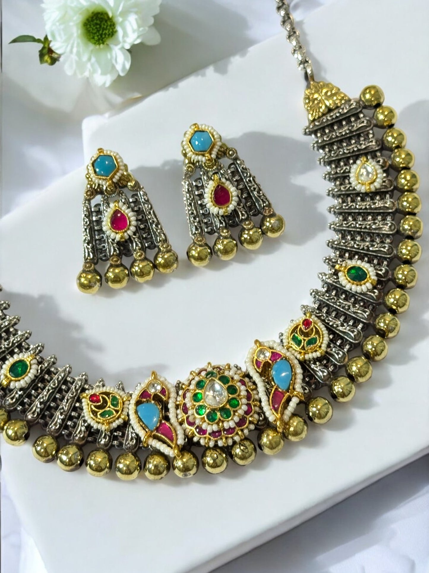MULTI BAIDEHI GERMAN SILVER JEWELLERY SET