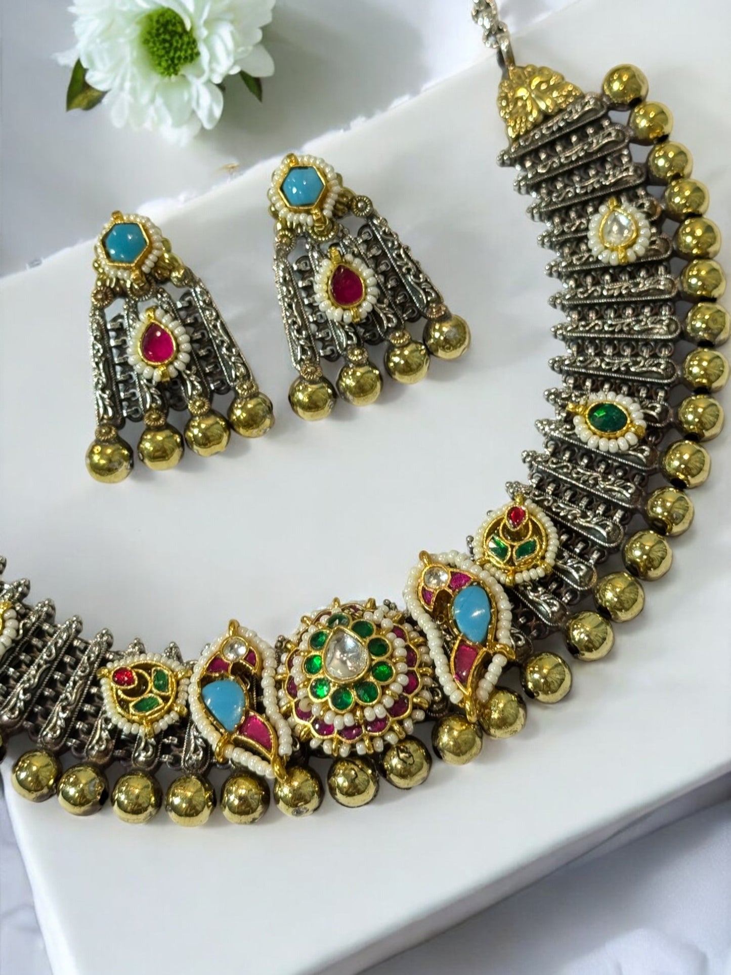 MULTI BAIDEHI GERMAN SILVER JEWELLERY SET