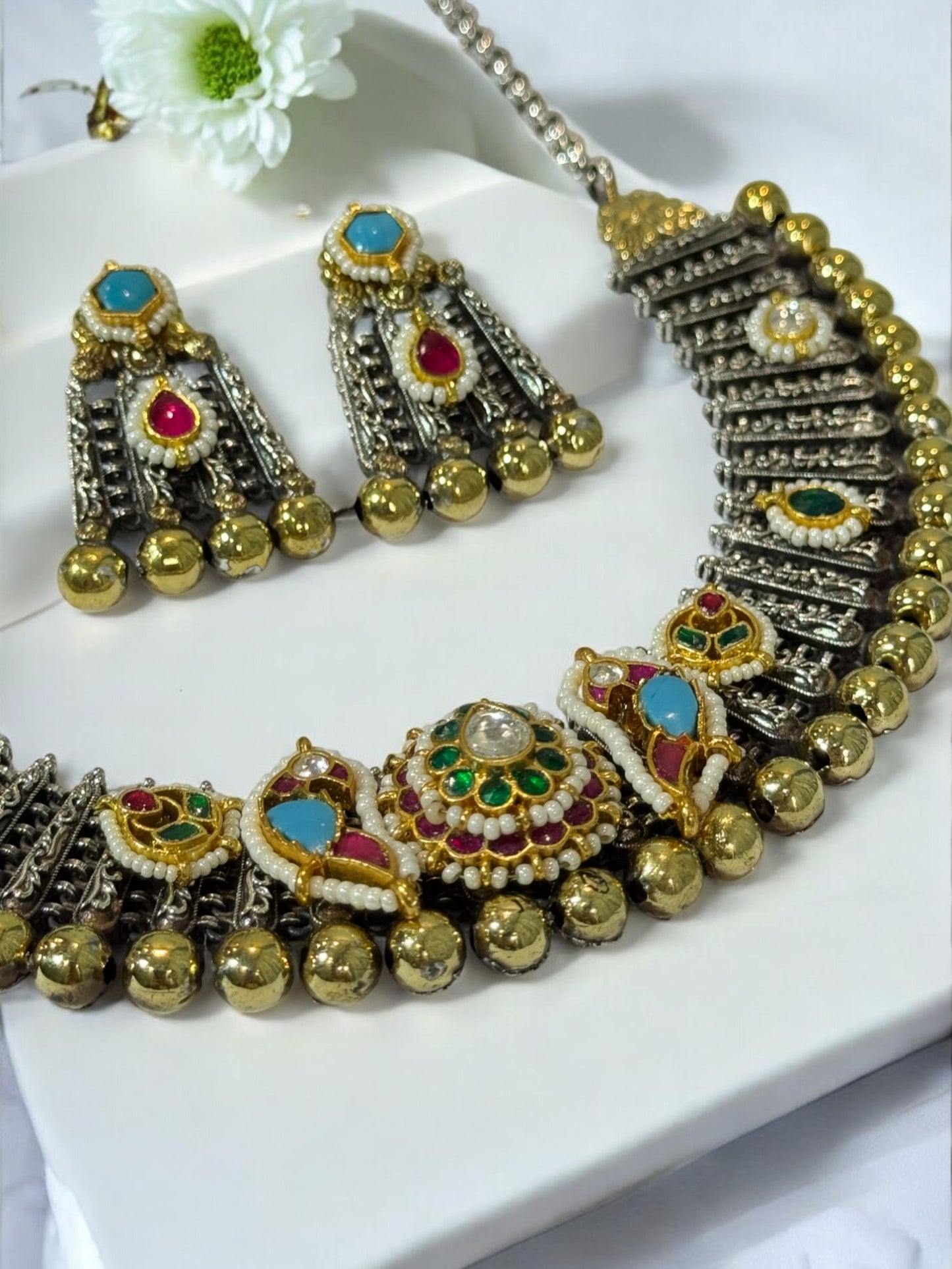MULTI BAIDEHI GERMAN SILVER JEWELLERY SET