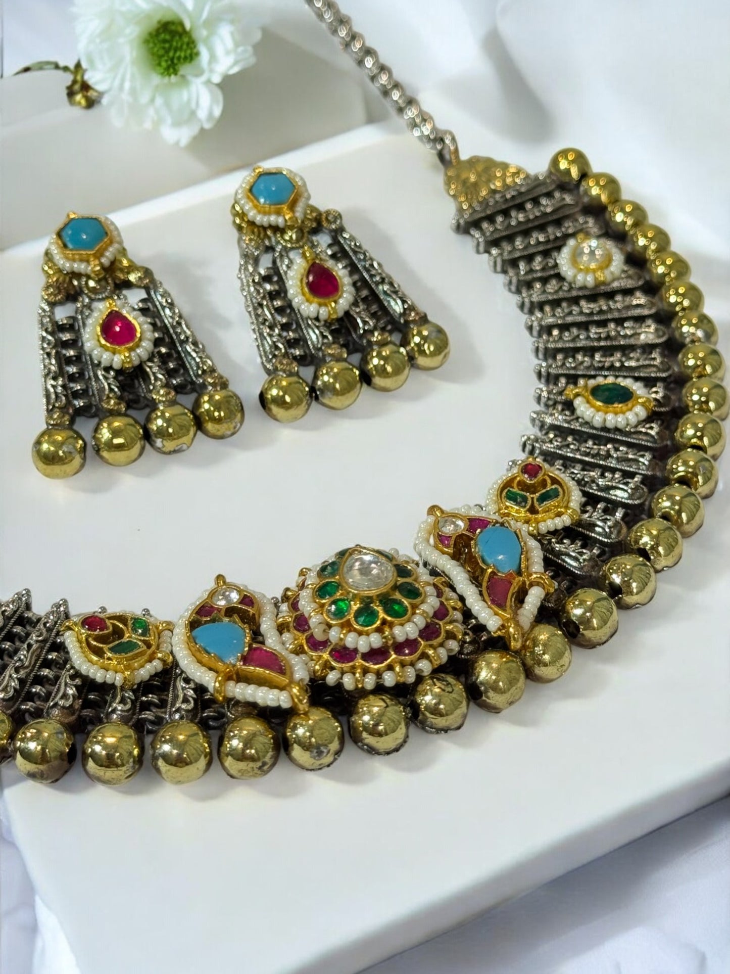 MULTI BAIDEHI GERMAN SILVER JEWELLERY SET