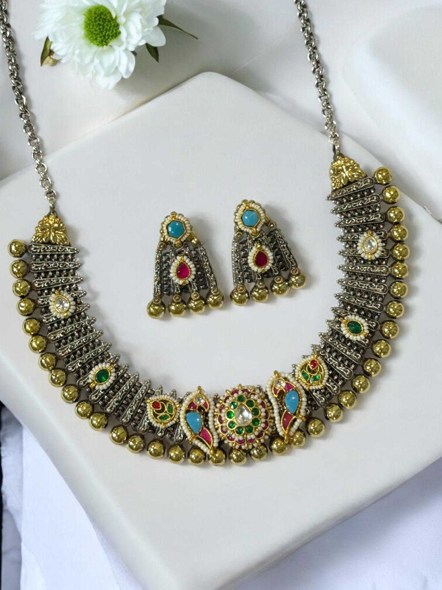 MULTI BAIDEHI GERMAN SILVER JEWELLERY SET