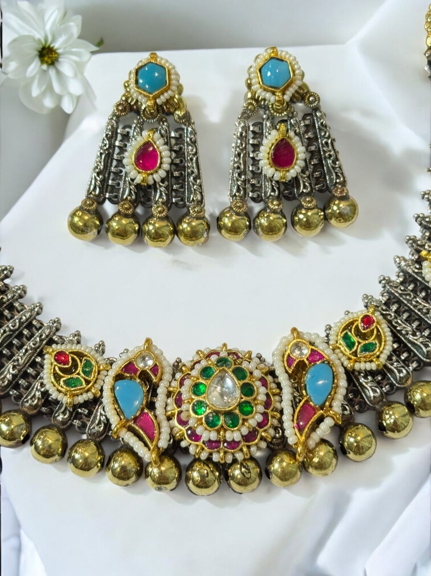MULTI BAIDEHI GERMAN SILVER JEWELLERY SET
