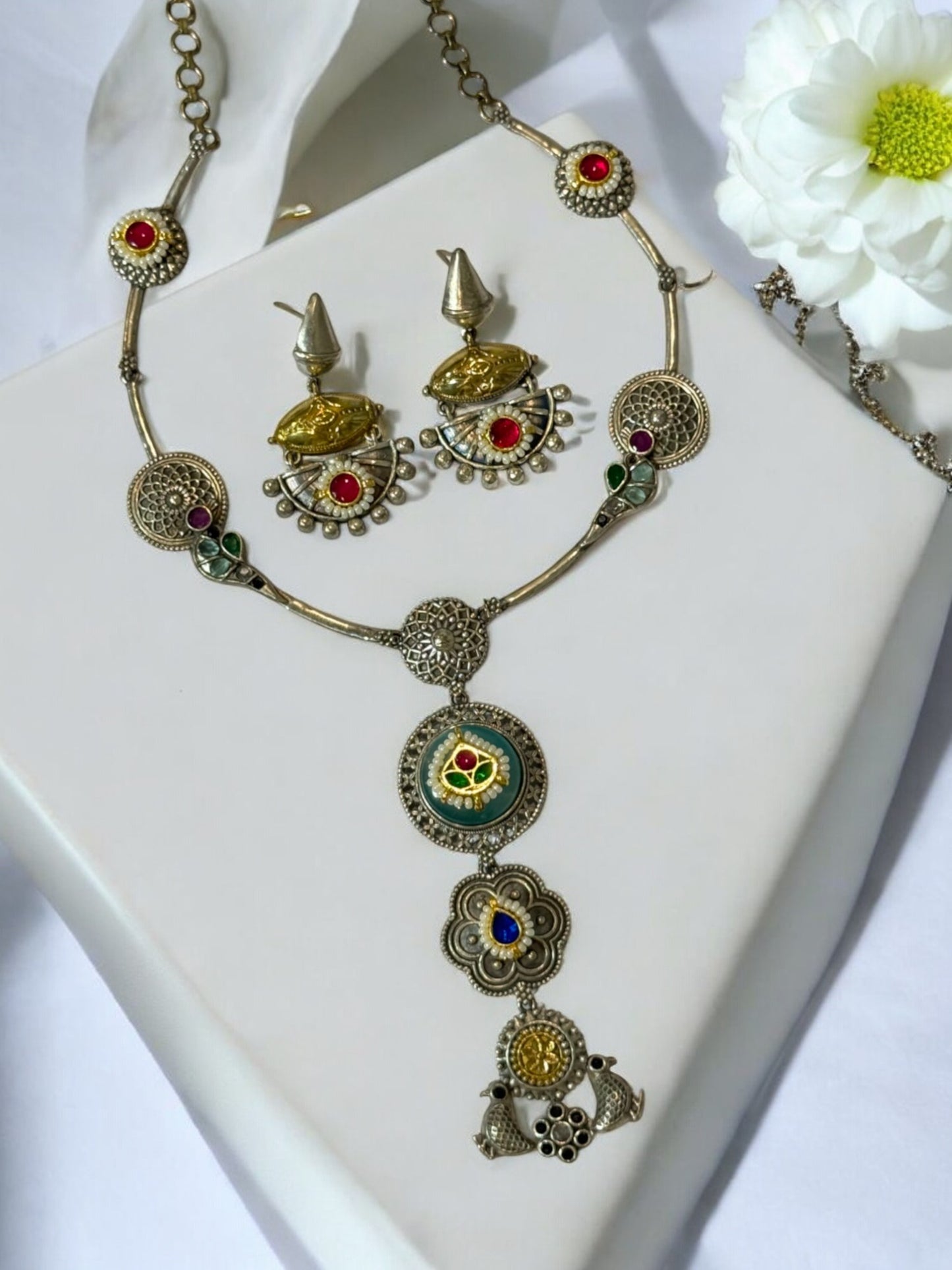 MULTI BHAKTI GERMAN SILVER JEWELLERY SET