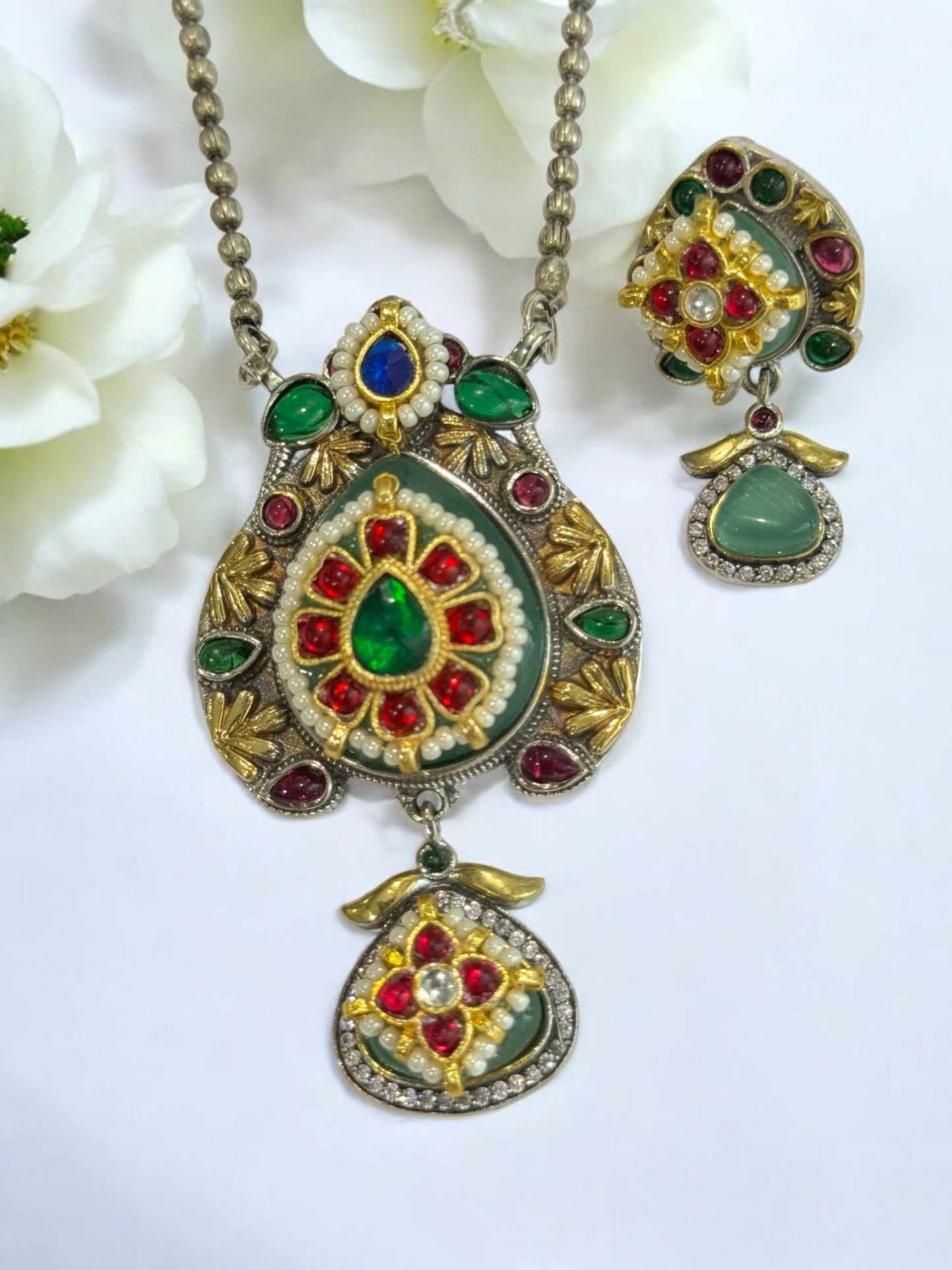 MULTI BHAVISHI GERMAN SILVER JEWELLERY SET