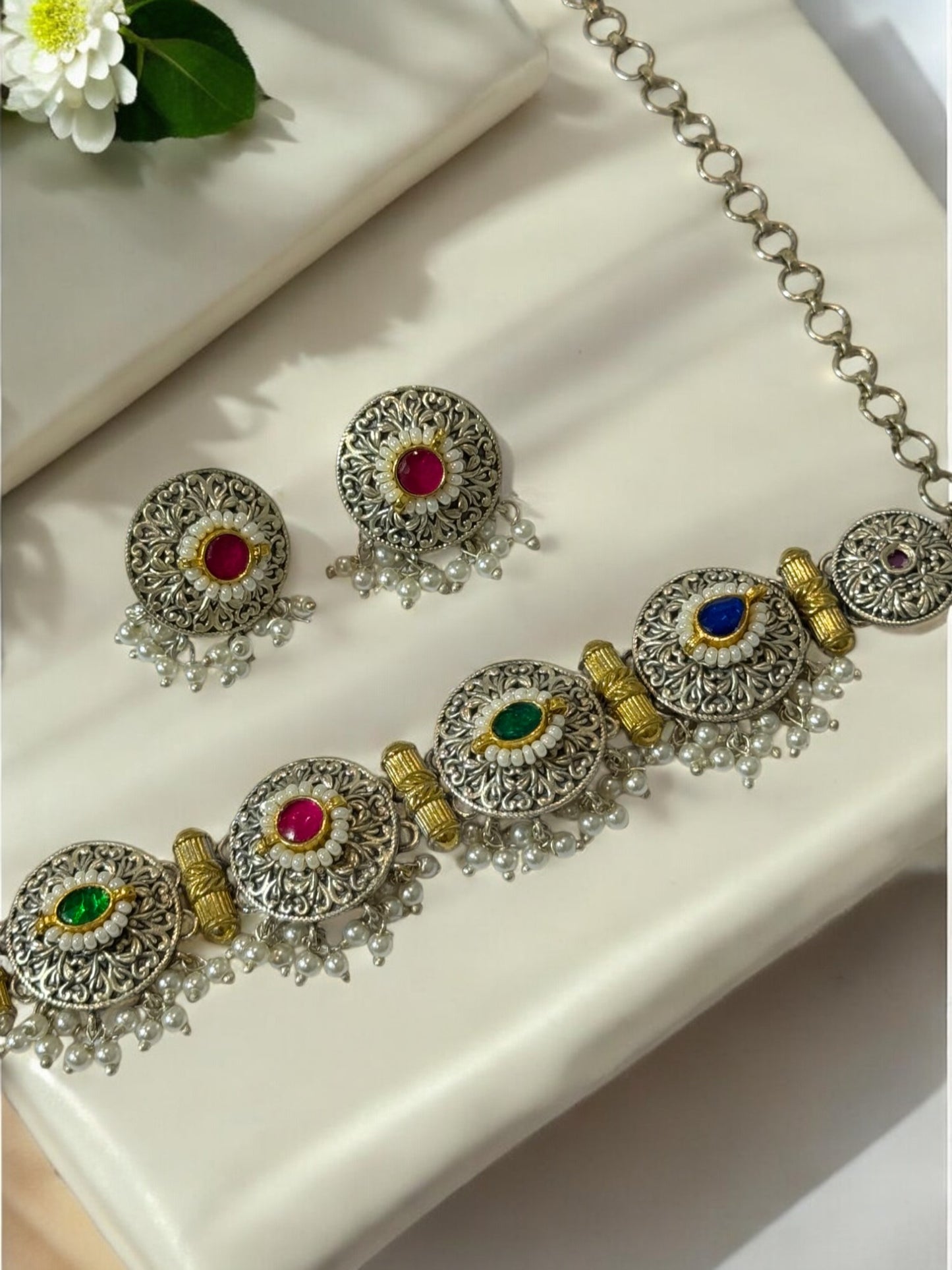 MULTI BRINDA GERMAN SILVER JEWELLERY SET