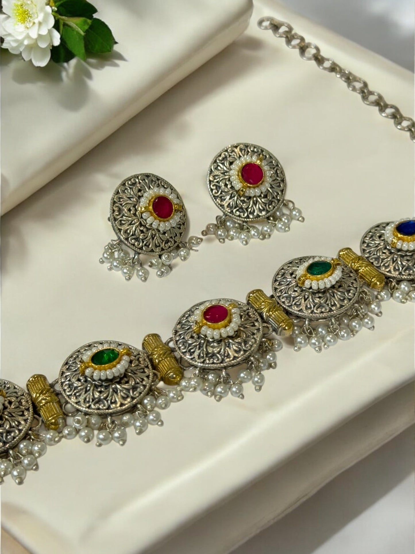MULTI BRINDA GERMAN SILVER JEWELLERY SET