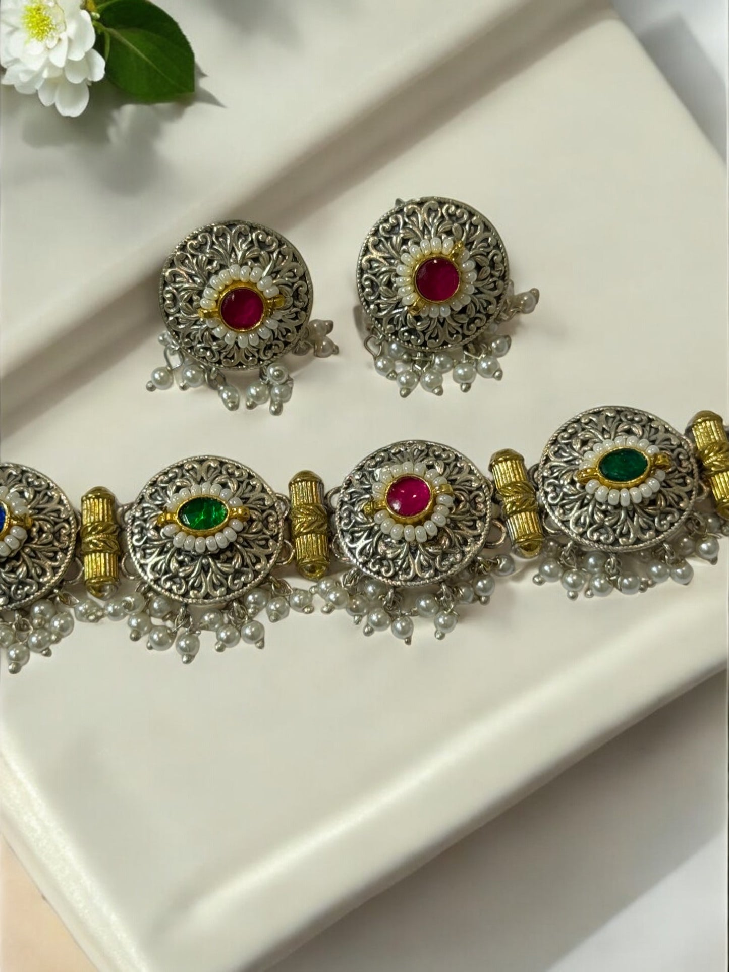 MULTI BRINDA GERMAN SILVER JEWELLERY SET