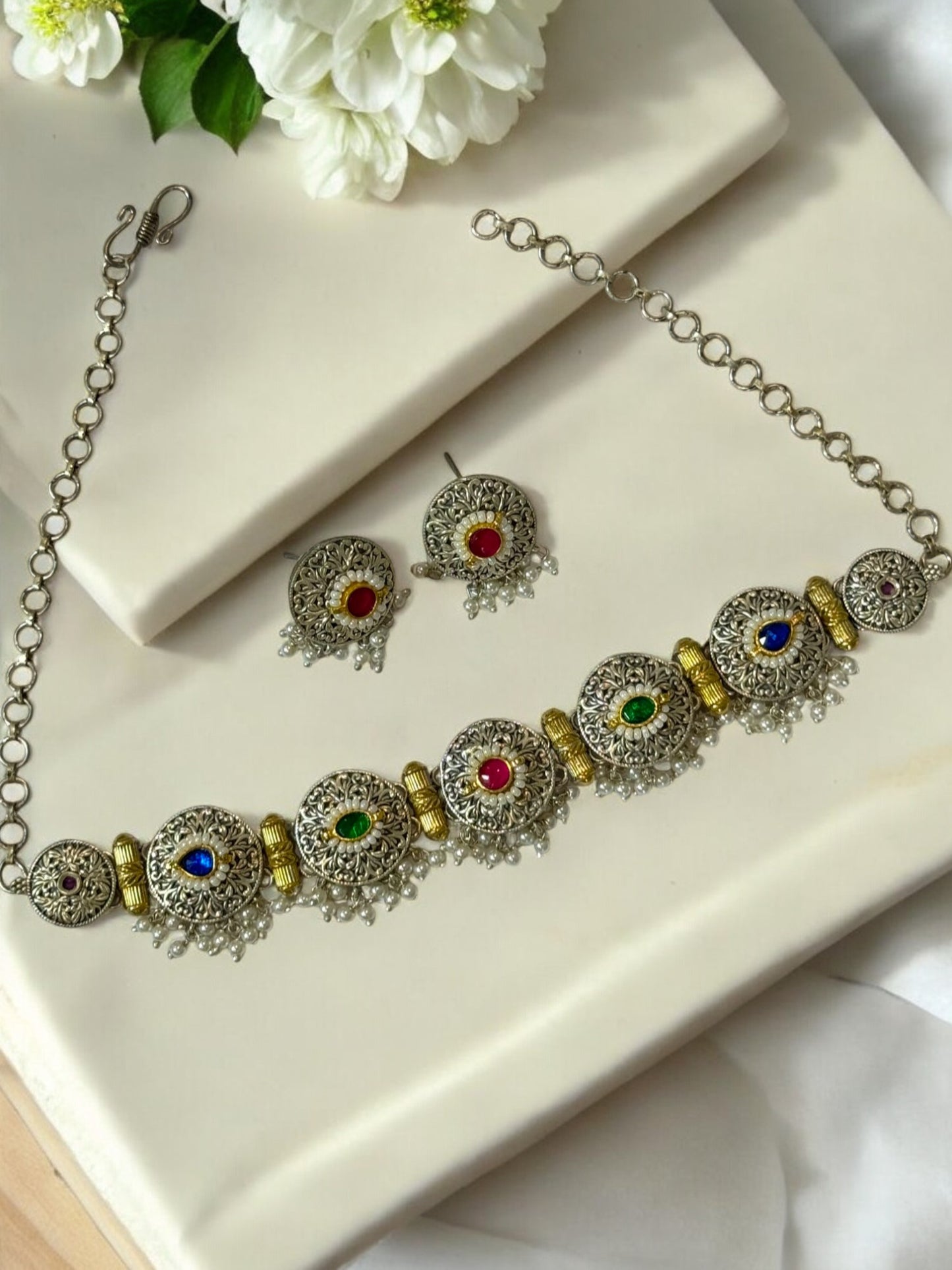 MULTI BRINDA GERMAN SILVER JEWELLERY SET