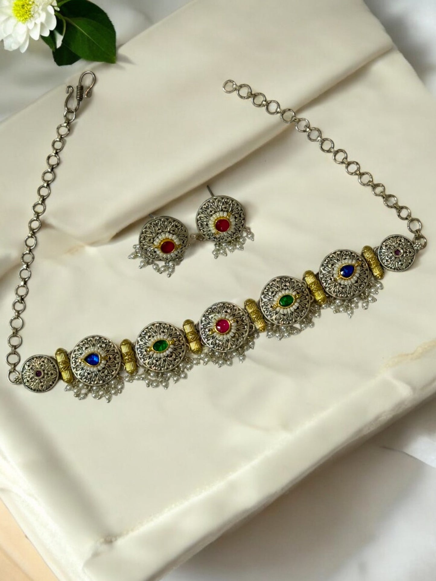 MULTI BRINDA GERMAN SILVER JEWELLERY SET