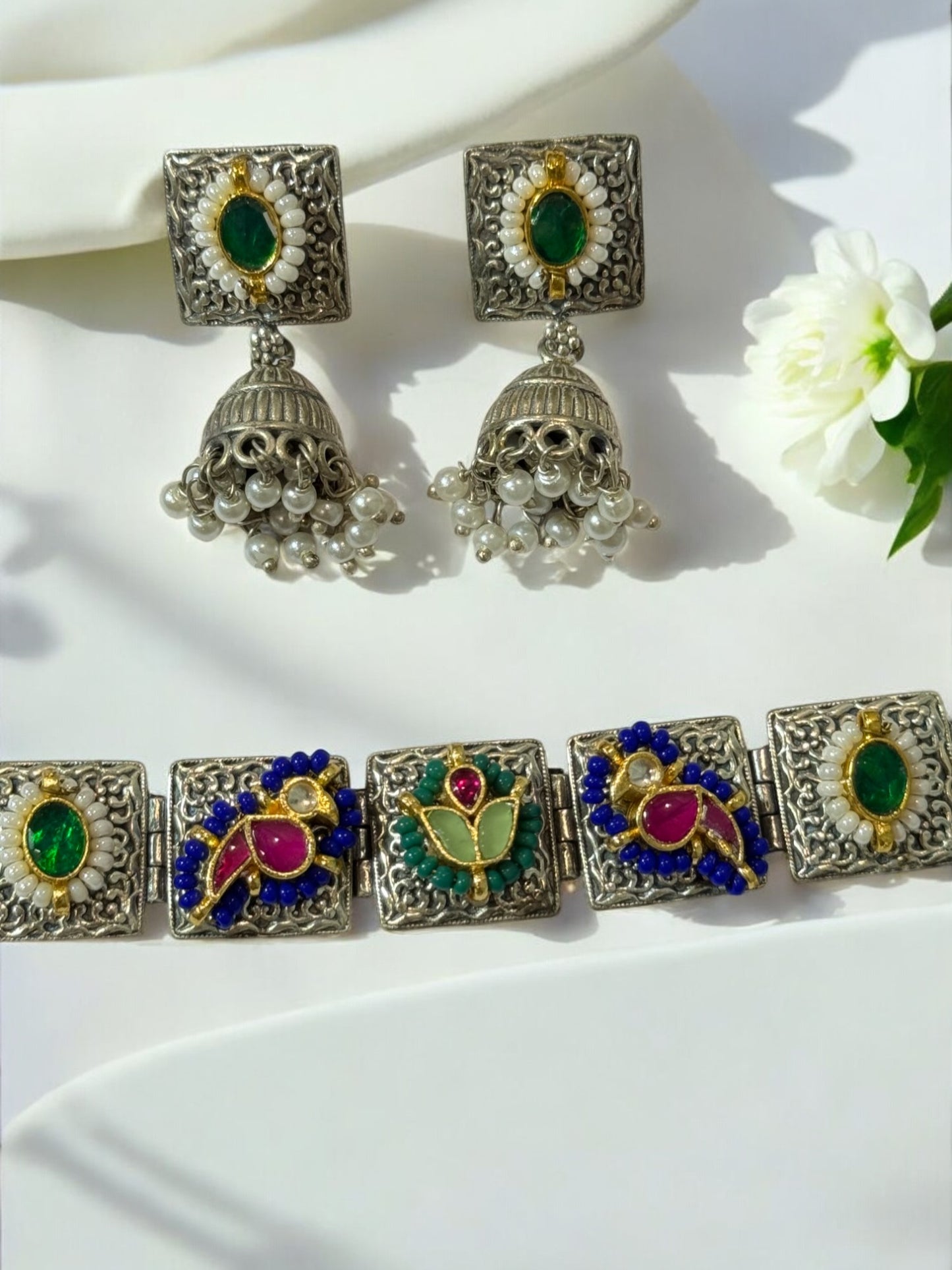 MULTI CHARVIE GERMAN SILVER JEWELLERY SET