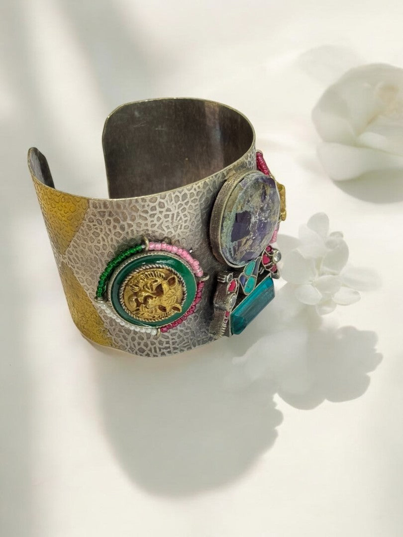 MULTI MOTIF BHILASHI GERMAN SILVER CUFF